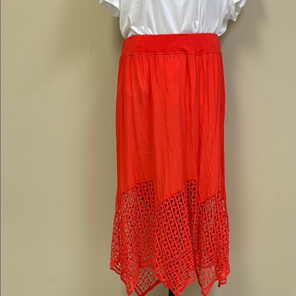 XCVI Orange Asymmetrical Midi Skirt Resort Wear